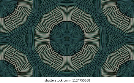 Seamless striped vector pattern. Colored decorative repainting background with tribal and ethnic motifs. Abstract geometric roughly hatched detailed shapes with black contour.
