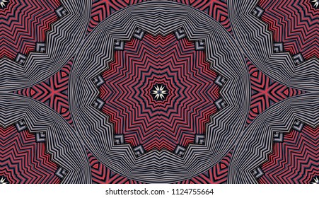 Seamless striped vector pattern. Colored decorative repainting background with tribal and ethnic motifs. Abstract geometric roughly hatched detailed shapes with black contour.