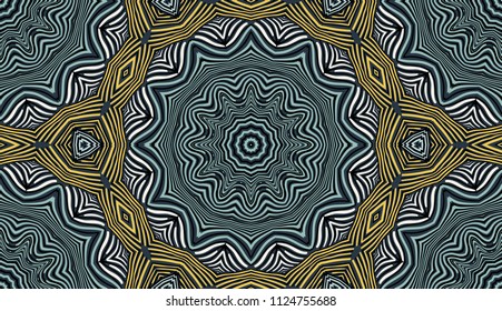Seamless striped vector pattern. Colored decorative repainting background with tribal and ethnic motifs. Abstract geometric roughly hatched detailed shapes with black contour.