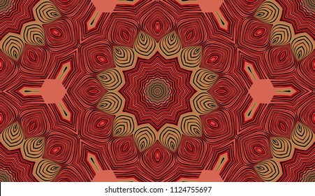 Seamless striped vector pattern. Colored decorative repainting background with tribal and ethnic motifs. Abstract geometric roughly hatched detailed shapes with black contour.