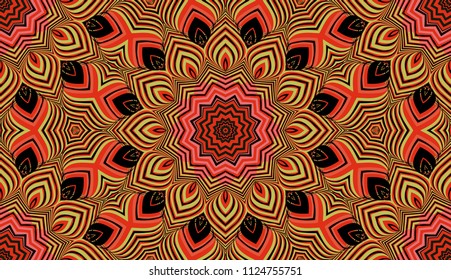 Seamless striped vector pattern. Colored decorative repainting background with tribal and ethnic motifs. Abstract geometric roughly hatched detailed shapes with black contour.