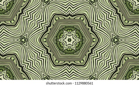 Seamless striped vector pattern. Colored decorative repainting background with tribal and ethnic motifs. Abstract geometric roughly hatched detailed shapes with black contour.