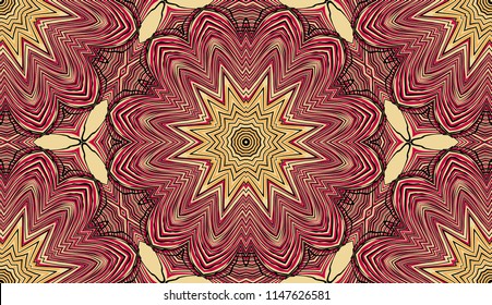 Seamless striped vector pattern. Colored decorative repainting background with tribal and ethnic motifs. Abstract geometric roughly hatched detailed shapes with black contour.