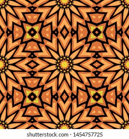 Seamless striped vector pattern. Colored decorative repainting background with tribal and ethnic motifs. Abstract geometric roughly hatched shapes. Circular design.