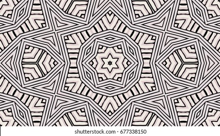 Seamless striped vector pattern. Colored decorative repainting background with tribal and ethnic motifs. Abstract geometric roughly hatched shapes. Circular design.