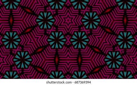 Seamless striped vector pattern. Colored decorative repainting background with tribal and ethnic motifs. Abstract geometric roughly hatched shapes. Circular design.