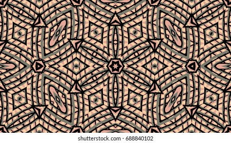 Seamless striped vector pattern. Colored decorative repainting background with tribal and ethnic motifs. Abstract geometric roughly hatched shapes. Circular design.