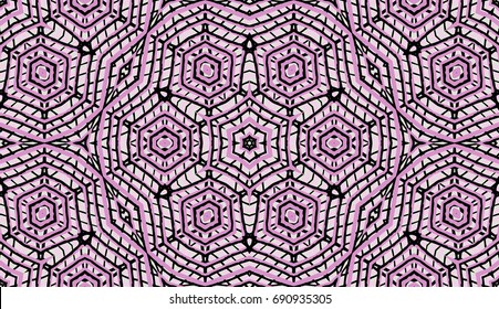 Seamless striped vector pattern. Colored decorative repainting background with tribal and ethnic motifs. Abstract geometric roughly hatched shapes. Circular design.