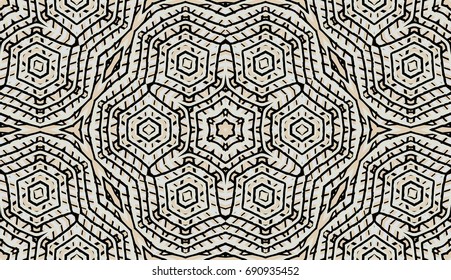 Seamless striped vector pattern. Colored decorative repainting background with tribal and ethnic motifs. Abstract geometric roughly hatched shapes. Circular design.