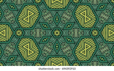 Seamless striped vector pattern. Colored decorative repainting background with tribal and ethnic motifs. Abstract geometric roughly hatched shapes. Circular design.