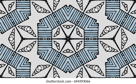 Seamless striped vector pattern. Colored decorative repainting background with tribal and ethnic motifs. Abstract geometric roughly hatched shapes. Circular design.