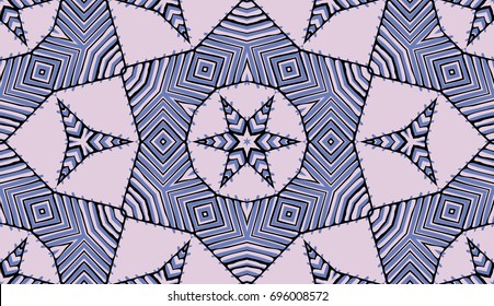 Seamless striped vector pattern. Colored decorative repainting background with tribal and ethnic motifs. Abstract geometric roughly hatched shapes. Circular design.