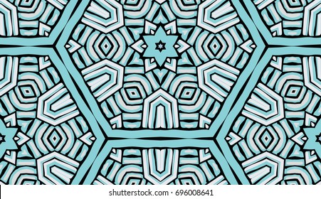 Seamless striped vector pattern. Colored decorative repainting background with tribal and ethnic motifs. Abstract geometric roughly hatched shapes. Circular design.