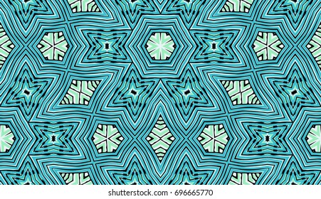 Seamless striped vector pattern. Colored decorative repainting background with tribal and ethnic motifs. Abstract geometric roughly hatched shapes. Circular design.