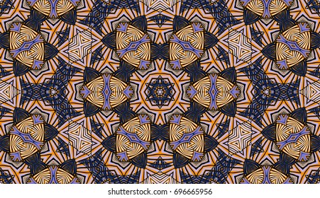 Seamless striped vector pattern. Colored decorative repainting background with tribal and ethnic motifs. Abstract geometric roughly hatched shapes. Circular design.