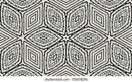 Seamless striped vector pattern. Colored decorative repainting background with tribal and ethnic motifs. Abstract geometric roughly hatched shapes. Circular design.