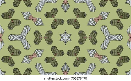 Seamless striped vector pattern. Colored decorative repainting background with tribal and ethnic motifs. Abstract geometric roughly hatched shapes. Circular design.