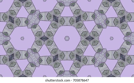 Seamless striped vector pattern. Colored decorative repainting background with tribal and ethnic motifs. Abstract geometric roughly hatched shapes. Circular design.