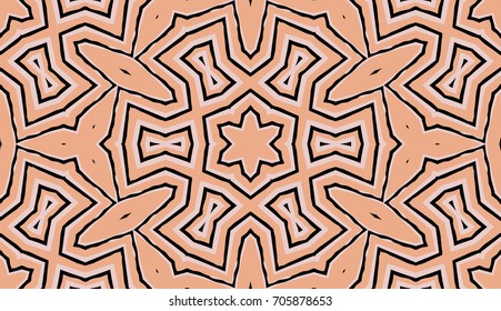 Seamless striped vector pattern. Colored decorative repainting background with tribal and ethnic motifs. Abstract geometric roughly hatched shapes. Circular design.