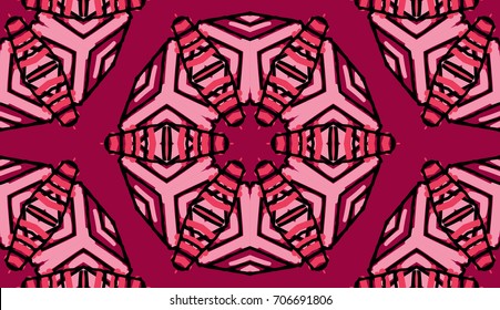 Seamless striped vector pattern. Colored decorative repainting background with tribal and ethnic motifs. Abstract geometric roughly hatched shapes. Circular design.