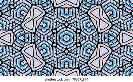 Seamless striped vector pattern. Colored decorative repainting background with tribal and ethnic motifs. Abstract geometric roughly hatched shapes. Circular design.