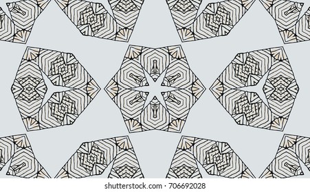 Seamless striped vector pattern. Colored decorative repainting background with tribal and ethnic motifs. Abstract geometric roughly hatched shapes. Circular design.