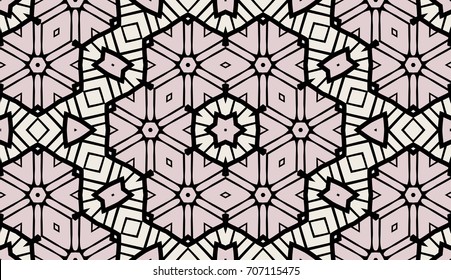 Seamless striped vector pattern. Colored decorative repainting background with tribal and ethnic motifs. Abstract geometric roughly hatched shapes. Circular design.