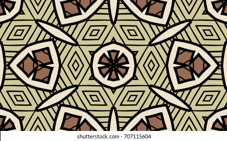 Seamless striped vector pattern. Colored decorative repainting background with tribal and ethnic motifs. Abstract geometric roughly hatched shapes. Circular design.