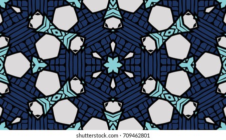 Seamless striped vector pattern. Colored decorative repainting background with tribal and ethnic motifs. Abstract geometric roughly hatched shapes. Circular design.