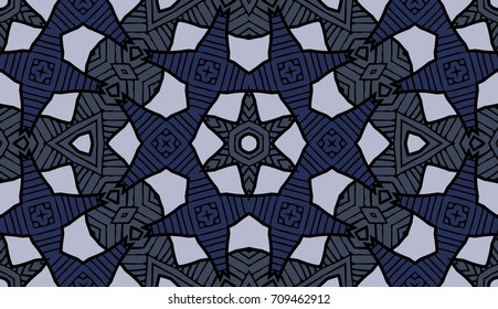 Seamless striped vector pattern. Colored decorative repainting background with tribal and ethnic motifs. Abstract geometric roughly hatched shapes. Circular design.