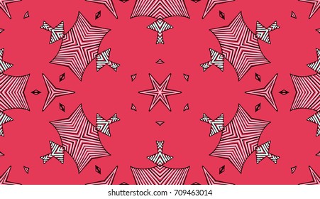 Seamless striped vector pattern. Colored decorative repainting background with tribal and ethnic motifs. Abstract geometric roughly hatched shapes. Circular design.