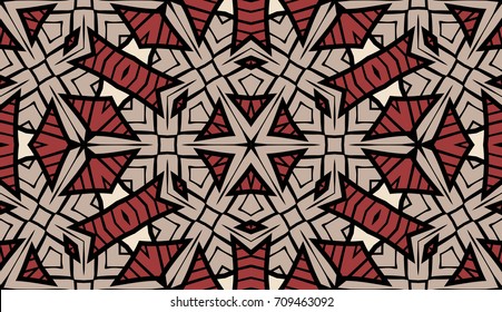 Seamless striped vector pattern. Colored decorative repainting background with tribal and ethnic motifs. Abstract geometric roughly hatched shapes. Circular design.