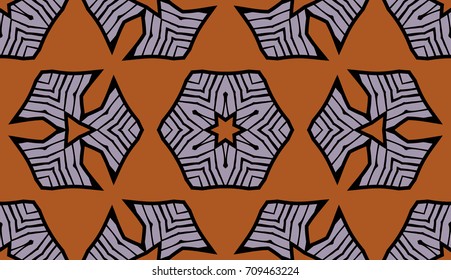 Seamless striped vector pattern. Colored decorative repainting background with tribal and ethnic motifs. Abstract geometric roughly hatched shapes. Circular design.