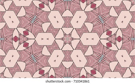 Seamless striped vector pattern. Colored decorative repainting background with tribal and ethnic motifs. Abstract geometric roughly hatched shapes. Circular design.
