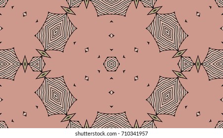 Seamless striped vector pattern. Colored decorative repainting background with tribal and ethnic motifs. Abstract geometric roughly hatched shapes. Circular design.