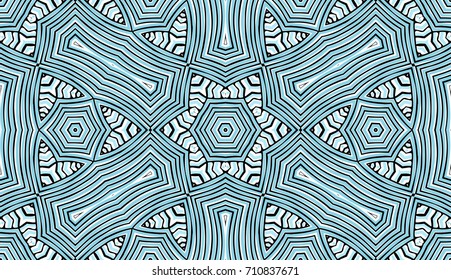 Seamless striped vector pattern. Colored decorative repainting background with tribal and ethnic motifs. Abstract geometric roughly hatched shapes. Circular design.