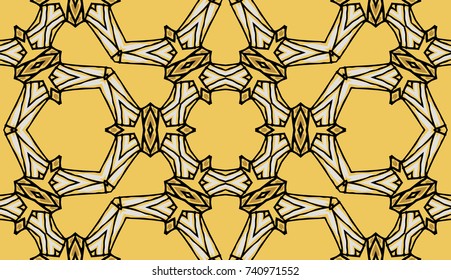Seamless striped vector pattern. Colored decorative repainting background with tribal and ethnic motifs. Abstract geometric roughly hatched shapes. Circular design.