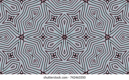 Seamless striped vector pattern. Colored decorative repainting background with tribal and ethnic motifs. Abstract geometric roughly hatched shapes. Circular design.