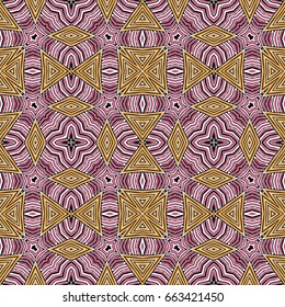 Seamless striped vector pattern. Vintage colored decorative repainting background with tribal and ethnic motifs. Abstract geometric roughly hatched shapes colored with hand drawn brush stokes.