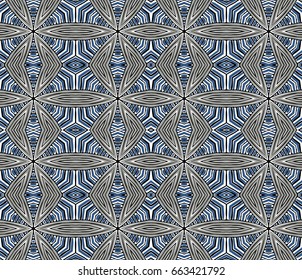 Seamless striped vector pattern. Vintage colored decorative repainting background with tribal and ethnic motifs. Abstract geometric roughly hatched shapes colored with hand drawn brush stokes.