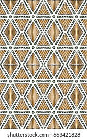 Seamless striped vector pattern. Vintage colored decorative repainting background with tribal and ethnic motifs. Abstract geometric roughly hatched shapes colored with hand drawn brush stokes.