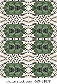 Seamless striped vector pattern. Vintage colored decorative repainting background with tribal and ethnic motifs. Abstract geometric roughly hatched shapes colored with hand drawn brush stokes.
