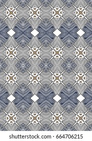 Seamless striped vector pattern. Vintage colored decorative repainting background with tribal and ethnic motifs. Abstract geometric roughly hatched shapes colored with hand drawn brush stokes.