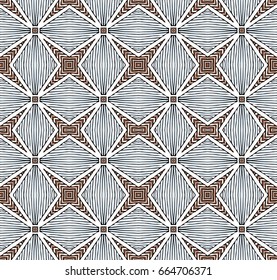 Seamless striped vector pattern. Vintage colored decorative repainting background with tribal and ethnic motifs. Abstract geometric roughly hatched shapes colored with hand drawn brush stokes.
