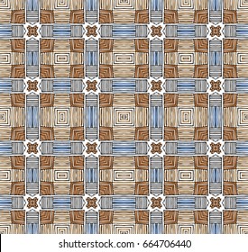 Seamless striped vector pattern. Vintage colored decorative repainting background with tribal and ethnic motifs. Abstract geometric roughly hatched shapes colored with hand drawn brush stokes.