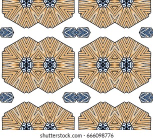 Seamless striped vector pattern. Vintage colored decorative repainting background with tribal and ethnic motifs. Abstract geometric roughly hatched shapes colored with hand drawn brush stokes.