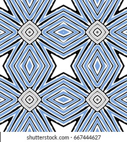 Seamless striped vector pattern. Vintage colored decorative repainting background with tribal and ethnic motifs. Abstract geometric roughly hatched shapes colored with hand drawn brush stokes.