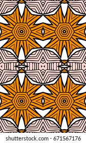 Seamless striped vector pattern. Vintage colored decorative repainting background with tribal and ethnic motifs. Abstract geometric roughly hatched shapes colored with hand drawn brush stokes.