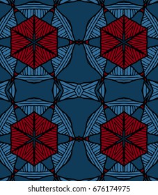 Seamless striped vector pattern. Vintage colored decorative repainting background with tribal and ethnic motifs. Abstract geometric roughly hatched shapes colored with hand drawn brush stokes.