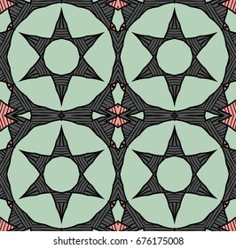 Seamless striped vector pattern. Vintage colored decorative repainting background with tribal and ethnic motifs. Abstract geometric roughly hatched shapes colored with hand drawn brush stokes.
